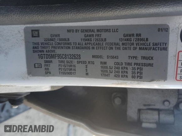 2012 GMC Canyon SLE1 with VIN 1GTD5MF95C8132628, listed as a Copart auction lot 83014944 with 174,439 mi miles and Salvage Title. Bid and sale history available at carsss.com. Image 12.
