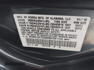 2010 Honda Odyssey EX-L with VIN 5FNRL3H75AB050705, listed as a IAAI auction lot 41953803 with 196,827 mi miles. Bid and sale history available at carsss.com. Image 9.