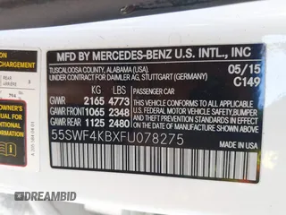 2015 Mercedes-Benz C 300 Luxury with VIN 55SWF4KBXFU078275, listed as a IAAI auction lot 41644311 with 118,429 mi miles and . Bid and sale history available at carsss.com. Image 9.