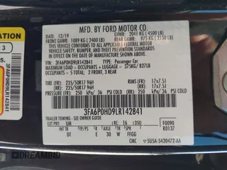 2020 Ford Fusion SE with VIN 3FA6P0HD9LR142841, listed as a IAAI auction lot 41743543 with 58,068 mi miles. Bid and sale history available at carsss.com. Image 9.