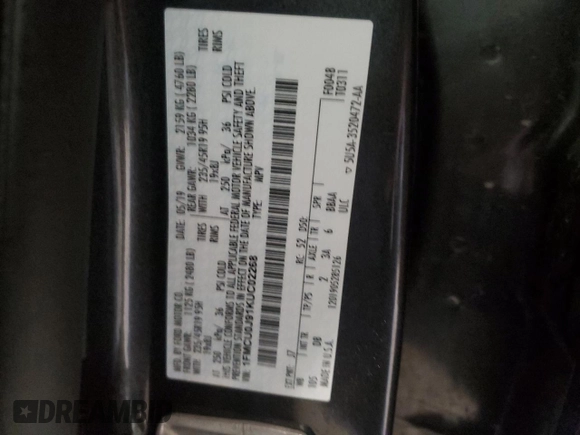 2019 Ford Escape Titanium with VIN 1FMCU0J91KUC02268, listed as a Copart auction lot 54150445 with 165,897 mi miles and Salvage title. Bid and sale history available at DreamBid. Image 16.