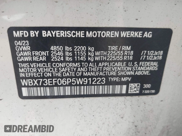 2023 BMW X1 xDrive28i с VIN WBX73EF06P5W91223, выставлен на аукционе IAAI как лот 42379129 с пробегом 9 982 миль миль и . История ставок и продаж доступна на DreamBid. Изображение 9.