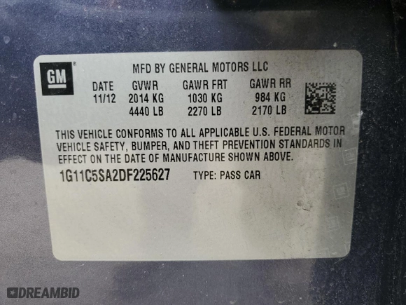 2013 Chevrolet Malibu LT with VIN 1G11C5SA2DF225627, listed as a Copart auction lot 50957555 with 94,587 mi miles and Salvage Title. Bid and sale history available at carsss.com. Image 12.