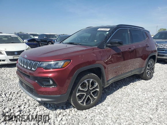 2022 Jeep Compass Limited z VIN 3C4NJDCB5NT209672, wystawiony jako Copart lot #52318405 z przebiegiem 22 977 mil mil oraz Szkoda całkowita • Salvage title. Historia ofert i sprzedaży dostępna na DreamBid. Obrazek 1.