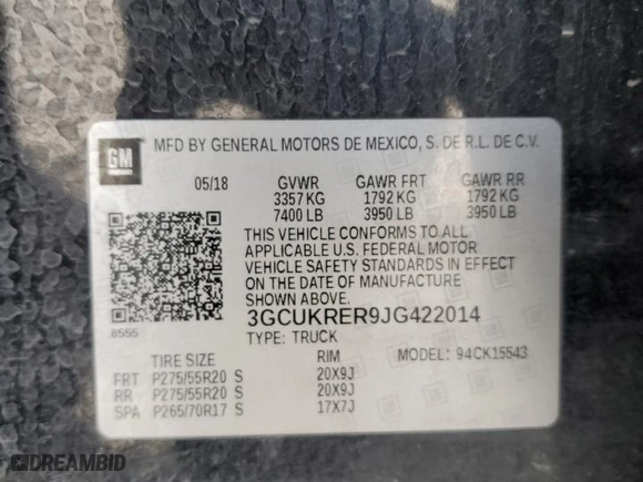 2018 Chevrolet Silverado 1500 LT with VIN 3GCUKRER9JG422014, listed as a Copart auction lot 46372425 with 103,833 mi miles and Salvage Title. Bid and sale history available at carsss.com. Image 15.