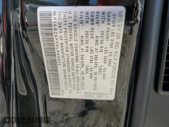 2006 Porsche Cayenne S with VIN WP1AB29PX6LA66653, listed as a Copart auction lot 57028264 with 151,908 mi miles and Salvage title. Bid and sale history available at DreamBid. Image 14.