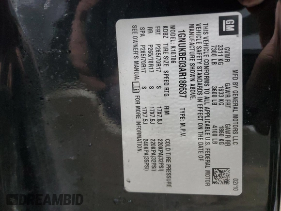 2010 Chevrolet Tahoe LT z VIN 1GNUKBE03AR186637, wystawiony jako Copart lot #44437825 z przebiegiem 223 361 mil mil oraz Szkoda całkowita • Salvage title. Historia ofert i sprzedaży dostępna na DreamBid. Obrazek 15.