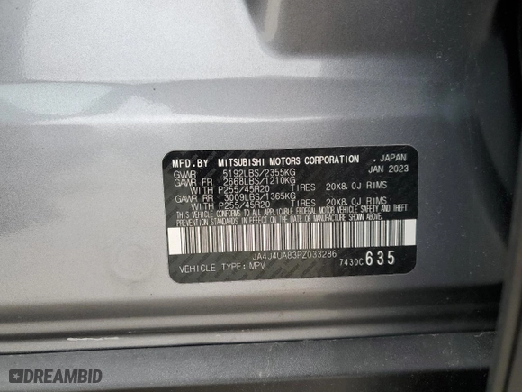 2023 Mitsubishi Outlander SE with VIN JA4J4UA83PZ033286, listed as a Copart auction lot 48470155 with 48,552 mi miles and Salvage Title. Bid and sale history available at carsss.com. Image 15.