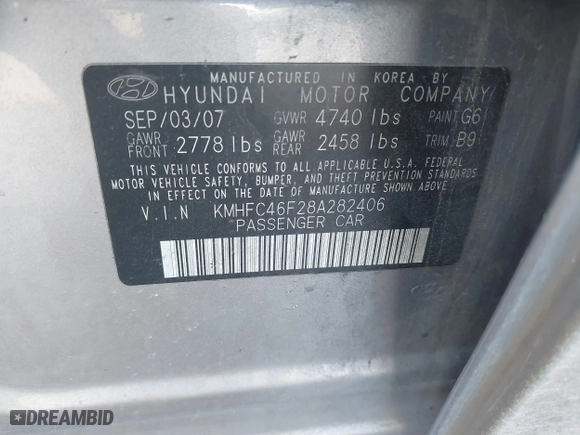 2008 Hyundai Azera Limited with VIN KMHFC46F28A282406, listed as a IAAI auction lot 41644061 with 1 mi miles. Bid and sale history available at carsss.com. Image 9.