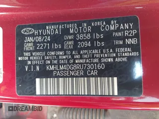 2024 Hyundai Elantra SEL with VIN KMHLM4DG8RU730160, listed as a IAAI auction lot 42344415 with 21,650 mi miles and . Bid and sale history available at DreamBid. Image 9.