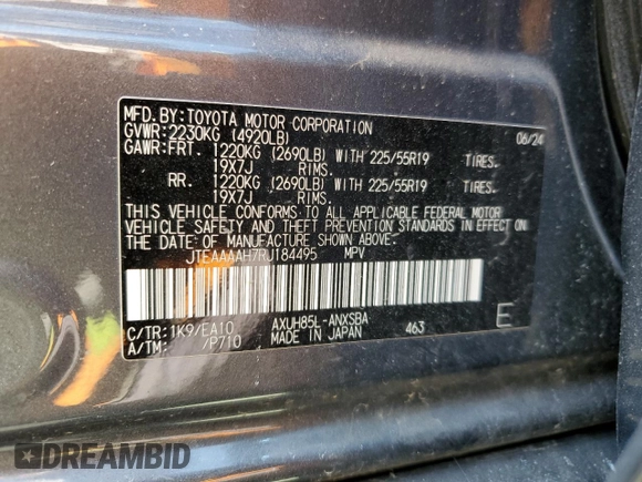 2024 Toyota Venza LE z VIN JTEAAAAH7RJ184495, wystawiony jako Copart lot #50086175 z przebiegiem 14 313 mil mil oraz Szkoda całkowita • Salvage title. Historia ofert i sprzedaży dostępna na DreamBid. Obrazek 13.