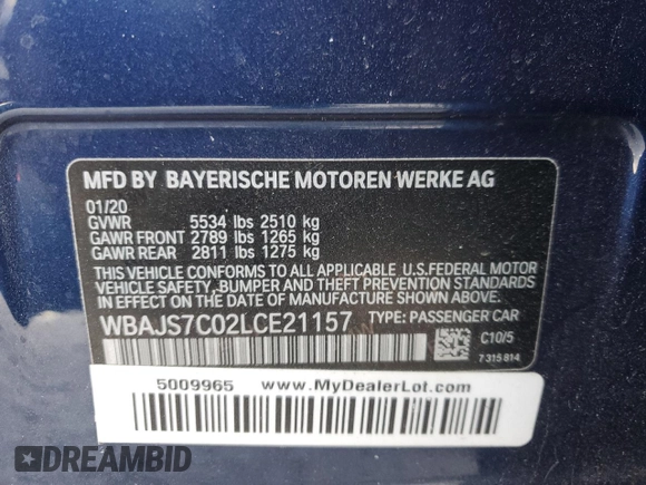 2020 BMW 5 Series M550i xDrive с VIN WBAJS7C02LCE21157, выставлен на аукционе Copart как лот 87420314 с пробегом 65 919 миль миль и Списание • Salvage title. История ставок и продаж доступна на DreamBid. Изображение 12.