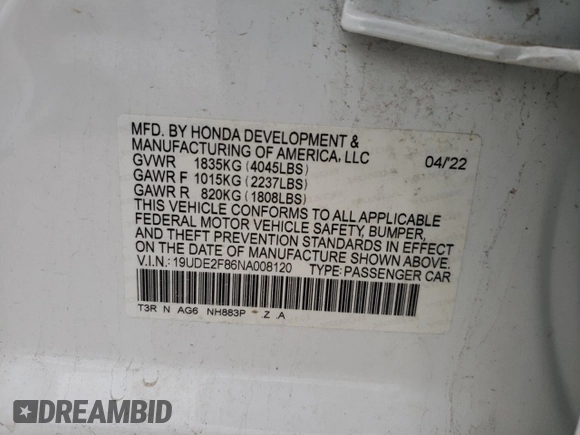 2022 Acura ILX Premium with VIN 19UDE2F86NA008120, listed as a Copart auction lot 40157743 with 7,488 mi miles and . Bid and sale history available at DreamBid. Image 12.
