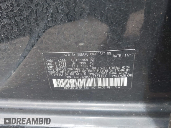 2020 Subaru Impreza z VIN 4S3GTAB64L3704251, wystawiony jako IAAI lot #42330314 z przebiegiem 68 498 mil mil oraz . Historia ofert i sprzedaży dostępna na DreamBid. Obrazek 9.