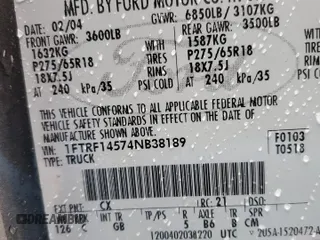 2004 Ford F-150 XL with VIN 1FTRF14574NB38189, listed as a Copart auction lot 48372435 with 273,991 mi miles and Salvage Title. Bid and sale history available at DreamBid. Image 12.