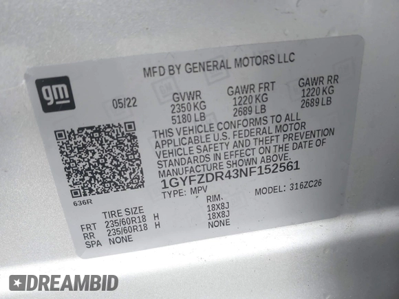 2022 Cadillac XT4 AWD Premium Luxury with VIN 1GYFZDR43NF152561, listed as a IAAI auction lot 41669571 with 16,274 mi miles and . Bid and sale history available at carsss.com. Image 9.