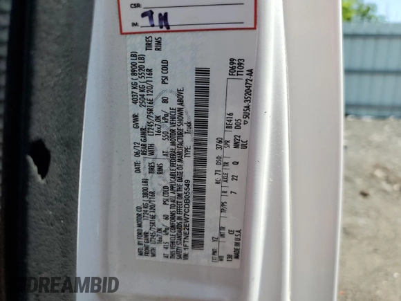 2012 Ford Econoline Cargo Recreational z VIN 1FTNE2EW7CDB05549, wystawiony jako Copart lot #59158145 z przebiegiem 174 452 mil mil oraz Czysty tytuł • Clean title. Historia ofert i sprzedaży dostępna na DreamBid. Obrazek 12.