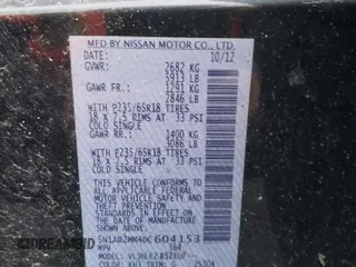2013 Nissan Pathfinder Platinum with VIN 5N1AR2MM4DC604153, listed as a Copart auction lot 80937324 with 201,974 mi miles and Salvage Title. Bid and sale history available at carsss.com. Image 15.