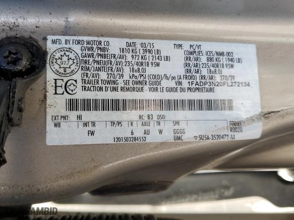 2015 Ford Focus Titanium with VIN 1FADP3N20FL272134, listed as a Copart auction lot 52144175 with 159,423 mi miles and Salvage Title. Bid and sale history available at carsss.com. Image 12.
