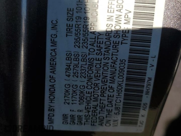 2019 Acura RDX w/Technology Pkg with VIN 5J8TC1H50KL009035, listed as a Copart auction lot 67491304 with Not Provided miles and Salvage Title. Bid and sale history available at carsss.com. Image 12.