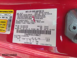 2020 Ford Mustang EcoBoost with VIN 1FA6P8TH2L5108672, listed as a IAAI auction lot 41633244 with 57,507 mi miles. Bid and sale history available at carsss.com. Image 9.