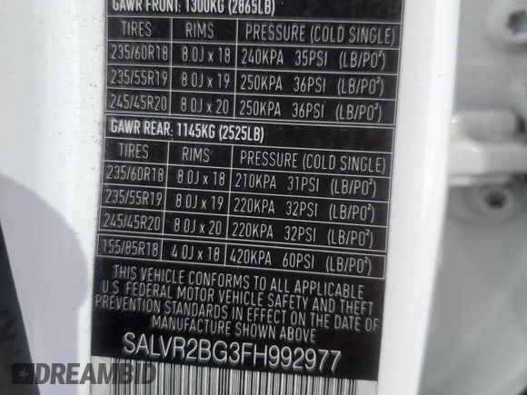 2015 Land Rover Range Rover Evoque Pure Premium с VIN SALVR2BG3FH992977, выставлен на аукционе Copart как лот 46946575 с пробегом 123 835 миль миль и Чистый • Clean title. История ставок и продаж доступна на DreamBid. Изображение 13.