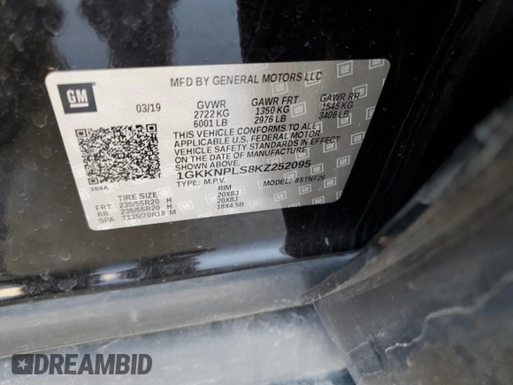 2019 GMC Acadia Denali with VIN 1GKKNPLS8KZ252095, listed as a Copart auction lot 48185285 with 62,175 mi miles and Salvage Title. Bid and sale history available at carsss.com. Image 13.