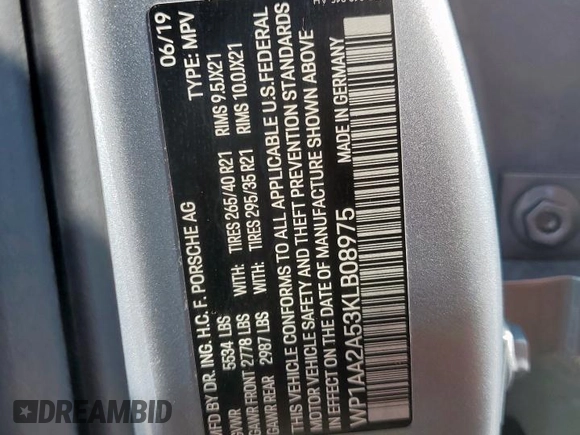 2019 Porsche Macan with VIN WP1AA2A53KLB08975, listed as a Copart auction lot 58485365 with 70,221 mi miles and Clean title. Bid and sale history available at DreamBid. Image 14.