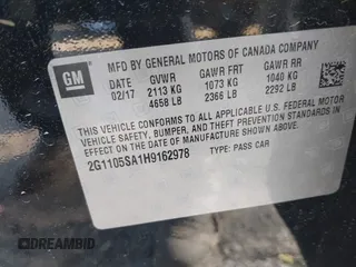 2017 Chevrolet Impala LT with VIN 2G1105SA1H9162978, listed as a IAAI auction lot 41842443 with 241,842 mi miles and . Bid and sale history available at DreamBid. Image 9.
