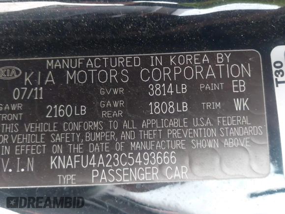 2012 Kia Forte EX with VIN KNAFU4A23C5493666, listed as a IAAI auction lot 41755930 with 203,251 mi miles. Bid and sale history available at carsss.com. Image 9.