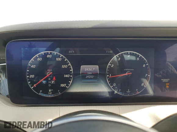 2019 Mercedes-Benz S-Class S 560 with VIN WDDXJ8GB5KA038294, listed as a Copart auction lot 41429593 with 29,243 mi miles. Bid and sale history available at carsss.com. Image 9.