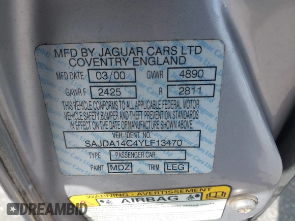 2000 Jaguar XJ with VIN SAJDA14C4YLF13470, listed as a IAAI auction lot 42136313 with 237,063 mi miles and . Bid and sale history available at DreamBid. Image 9.