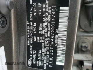 2013 Kia Optima EX with VIN 5XXGN4A70DG147491, listed as a Copart auction lot 51380185 with 0 mi miles and Salvage Title. Bid and sale history available at carsss.com. Image 13.