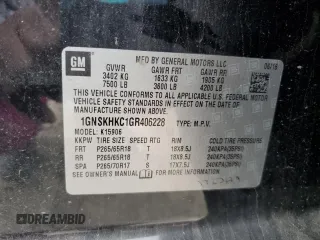 2016 Chevrolet Suburban LT with VIN 1GNSKHKC1GR406228, listed as a Copart auction lot 54568415 with 162,353 mi miles and Salvage Title. Bid and sale history available at DreamBid. Image 13.