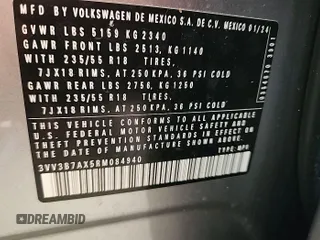 2024 Volkswagen Tiguan SE with VIN 3VV3B7AX5RM084940, listed as a IAAI auction lot 42731231 with 19,747 mi miles and . Bid and sale history available at DreamBid. Image 26.