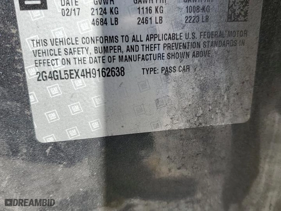 2017 Buick Regal Sport Touring with VIN 2G4GL5EX4H9162638, listed as a Copart auction lot 43456225 with 101,750 mi miles and Salvage Title. Bid and sale history available at carsss.com. Image 12.