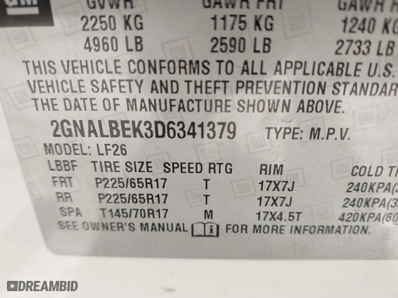 2013 Chevrolet Equinox LS with VIN 2GNALBEK3D6341379, listed as a IAAI auction lot 41713945 with 79,050 mi miles. Bid and sale history available at carsss.com. Image 9.