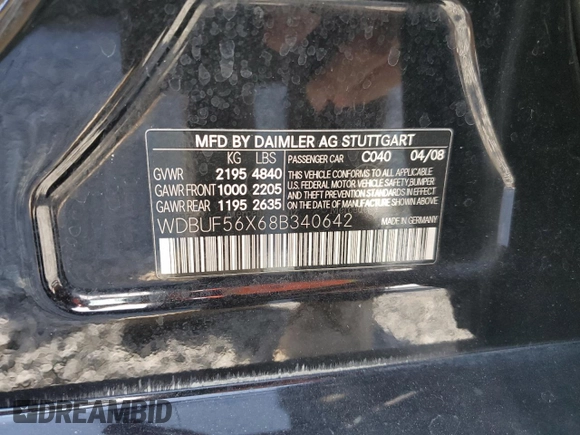 2008 Mercedes-Benz E 350 Luxury z VIN WDBUF56X68B340642, wystawiony jako Copart lot #54210275 z przebiegiem Nie podano mil oraz Szkoda całkowita • Salvage title. Historia ofert i sprzedaży dostępna na DreamBid. Obrazek 12.