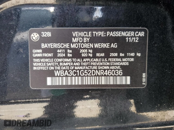 2013 BMW 3 Series 328i с VIN WBA3C1G52DNR46036, выставлен на аукционе Copart как лот 59885695 с пробегом 131 191 миль миль и Списание • Salvage title. История ставок и продаж доступна на DreamBid. Изображение 13.