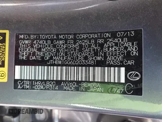 2013 Lexus ES 300h with VIN JTHBW1GG6D2033481, listed as a IAAI auction lot 42262327 with 162,138 mi miles and . Bid and sale history available at DreamBid. Image 9.