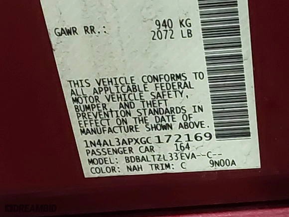 2016 Nissan Altima 2.5 SL with VIN 1N4AL3APXGC172169, listed as a IAAI auction lot 41727843 with 107,230 mi miles. Bid and sale history available at carsss.com. Image 9.
