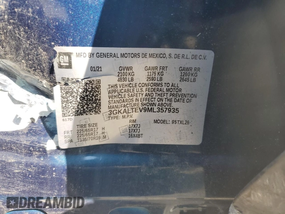 2021 GMC Terrain SLE with VIN 3GKALTEV9ML357935, listed as a Copart auction lot 54071055 with Not provided miles and Clean title. Bid and sale history available at DreamBid. Image 12.