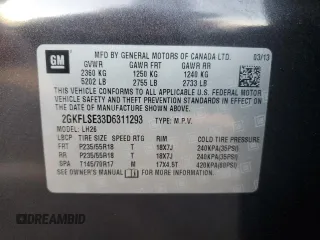 2013 GMC Terrain SLE with VIN 2GKFLSE33D6311293, listed as a Copart auction lot 42771575 with 105,190 mi miles and Salvage Title. Bid and sale history available at DreamBid. Image 16.