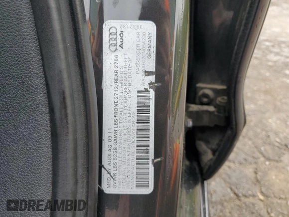 2012 Audi A6 Premium Plus with VIN WAUGGAFC2CN054230, listed as a Copart auction lot 58772165 with 154,349 mi miles and Clean title. Bid and sale history available at DreamBid. Image 12.