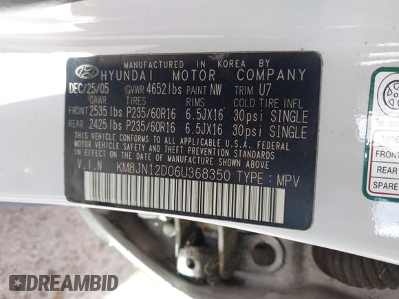 2006 Hyundai Tucson GLS with VIN KM8JN12D06U368350, listed as a IAAI auction lot 41645473 with 127,217 mi miles. Bid and sale history available at carsss.com. Image 9.