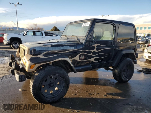 2002 Jeep Wrangler Sahara with VIN 1J4FA59S82P740585, listed as a Copart auction lot 46266265 with 145,129 mi miles and Salvage Title. Bid and sale history available at carsss.com. Image 1.
