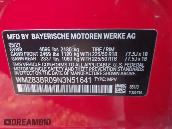 2022 MINI Countryman Cooper S with VIN WMZ83BR09N3N51641, listed as a IAAI auction lot 41003895 with 20,720 mi miles and . Bid and sale history available at DreamBid. Image 9.