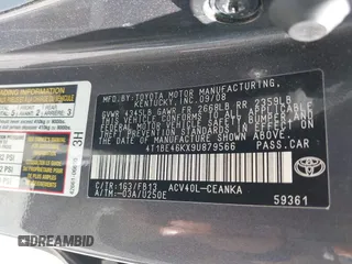 2009 Toyota Camry with VIN 4T1BE46KX9U879566, listed as a IAAI auction lot 42020660 with 207,291 mi miles. Bid and sale history available at carsss.com. Image 9.