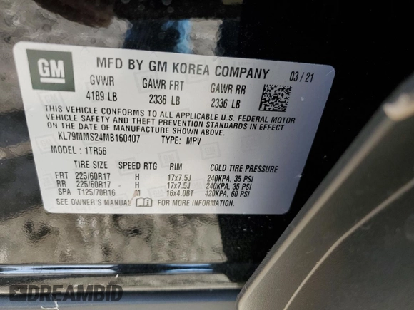 2021 Chevrolet TrailBlazer LS with VIN KL79MMS24MB160407, listed as a Copart auction lot 37334654 with 9,100 mi miles. Bid and sale history available at carsss.com. Image 15.