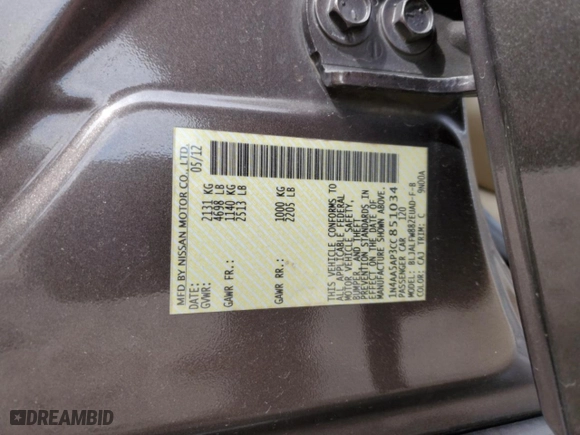 2012 Nissan Maxima 3.5 SV with VIN 1N4AA5AP3CC851034, listed as a Copart auction lot 49720165 with 233,611 mi miles and Salvage Title. Bid and sale history available at carsss.com. Image 14.